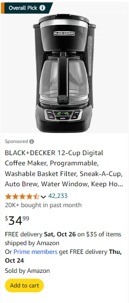 An optimized Amazon Sponsored Product ad for BLACK+DECKER.