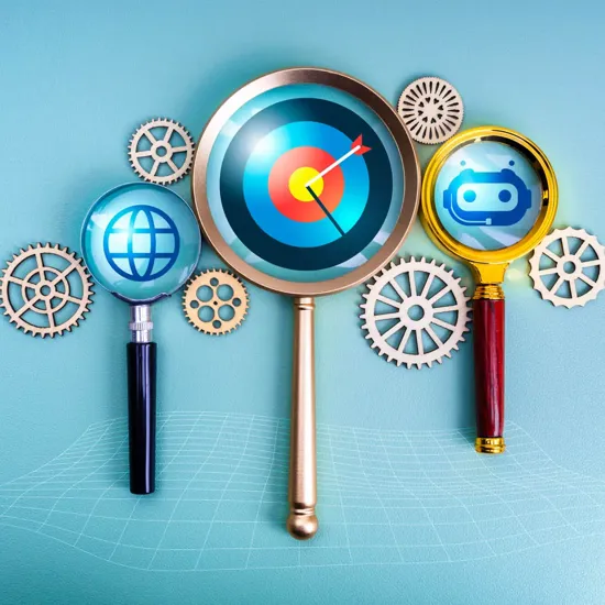 multiple magnifying glasses and gears